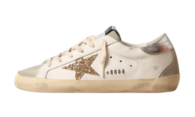 Super-Star stella in glitter oro e inserti in suede ghiaccio